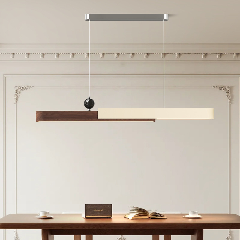 胡桃木色餐厅吊灯一字吧台现代极简茶室简约灯具餐桌高亮护眼长条