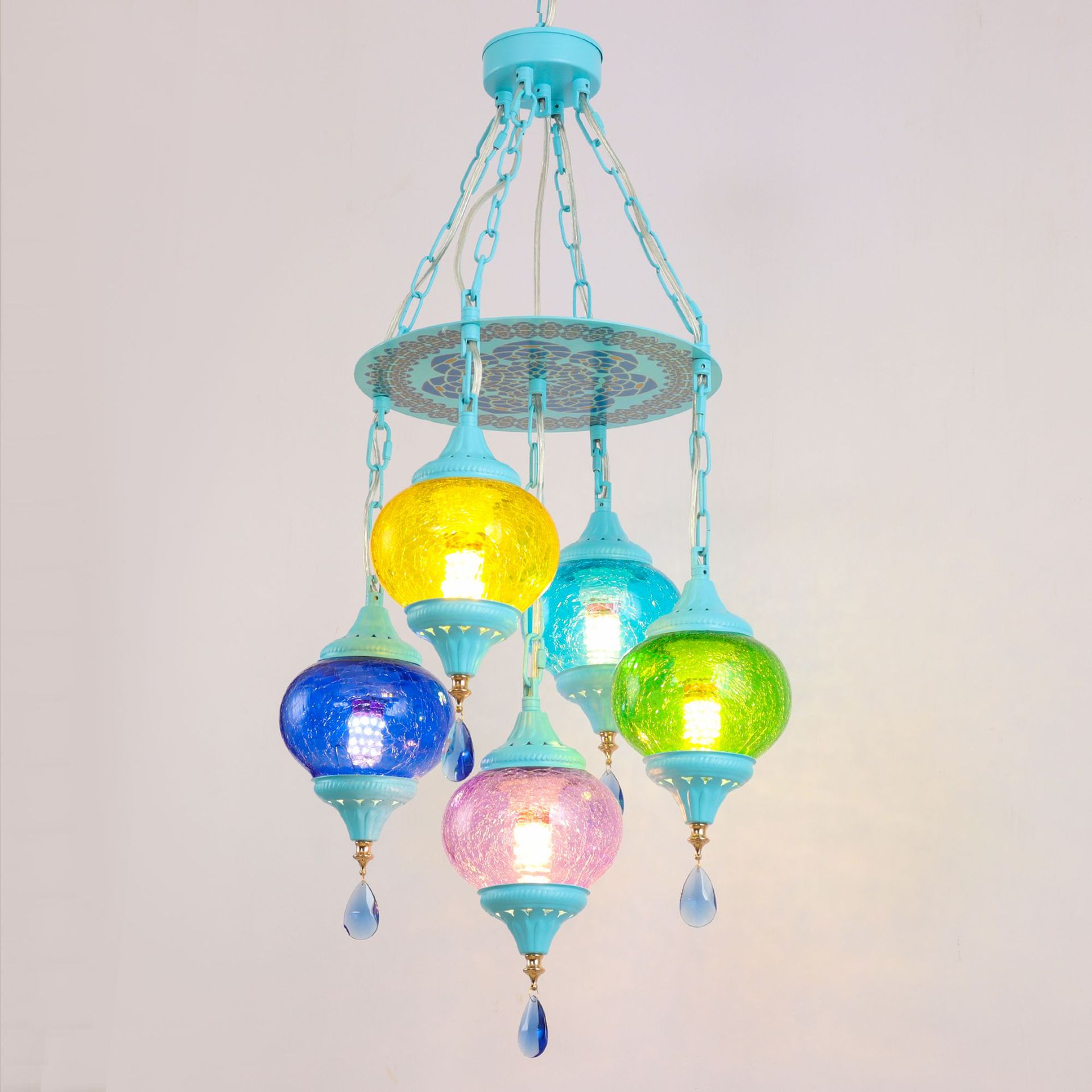 波西米亚复古蓝色裂纹吊灯餐厅酒店民宿氛围灯饰奥斯曼异域风吊灯