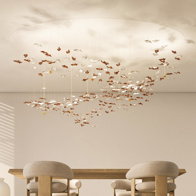 别墅复式楼酒店吊灯创意陶瓷叶片餐厅灯客厅挑空楼梯间工程灯具